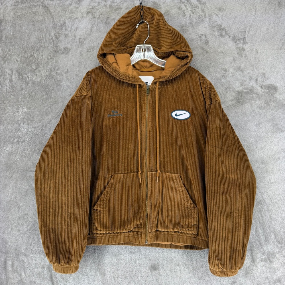 Nike SB Skate Jacket Mens Large FV7393-281 Brown Corduroy Full Zip Hooded EUC